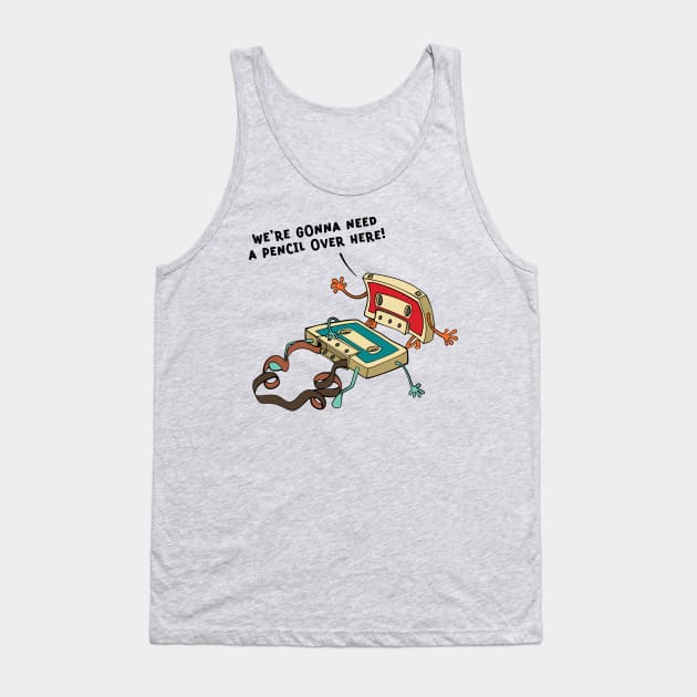 Vintage Cassette Tape and Pencil Joke Tank Top by Huhnerdieb Apparel